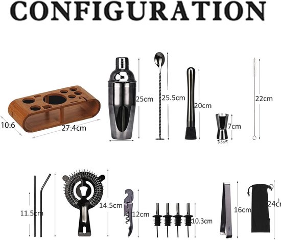 16-delige cocktailshakerset met accessoires voor het maken van perfecte 16-delige cocktailshakerset met accessoires voor het maken van perfecte