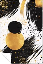 Abstracte vormen in goud en zwart - Abstract tuinposter - Tuinschilderij cirkels - Abstract expressionisme - Schilderij voor tuin - Tuinschilderij - tuinposter 60x90 cm
