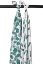 Meyco 2-pack Swaddle Tropical leaves-Peacock emerald green