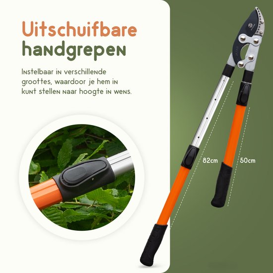 Recalma Takkenschaar - Telescopisch Uitschuifbaar 50–82 cm - Handmatige Snoeischaar - Ø44 mm Knipdiameter - Takken Schaar met Papegaaienbek - Lichtgewicht Snoeigereedschap van Merkloos	 — afbeelding 3
