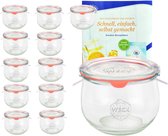 Set de 12 bocaux Weck 580ml bocaux tulipe 1/2L avec 12 couvercles en verre, 12 anneaux de conservation et 24 clips incl. livret de recettes magiques gélifiantes de Diamantzucker
