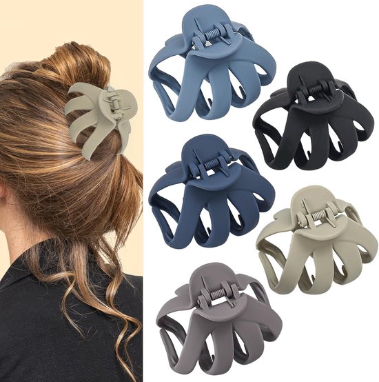 Famanu - Octopus haarklauwclips, set van 5 antislip kaakclips, medium haarklemmen voor dik krullend lang haar, haaraccessoires met brede grip voor vrouwen meisjes – Stijl D