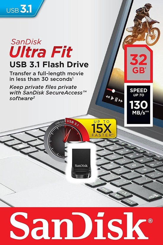 Sandisk Ultra Fit USB flash drive | 32 GB USB | USB 3.1A - USB Stick - SanDisk
