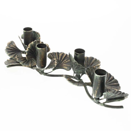 Foto: Kandelaar voor 4 kaarsen ginkgo bladeren metaal 38x12x8 5cm