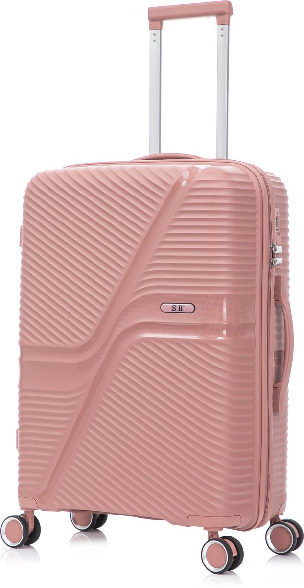 SB Travelbags Bagage koffer 65cm 4 dubbele wielen trolley - Rosegoud