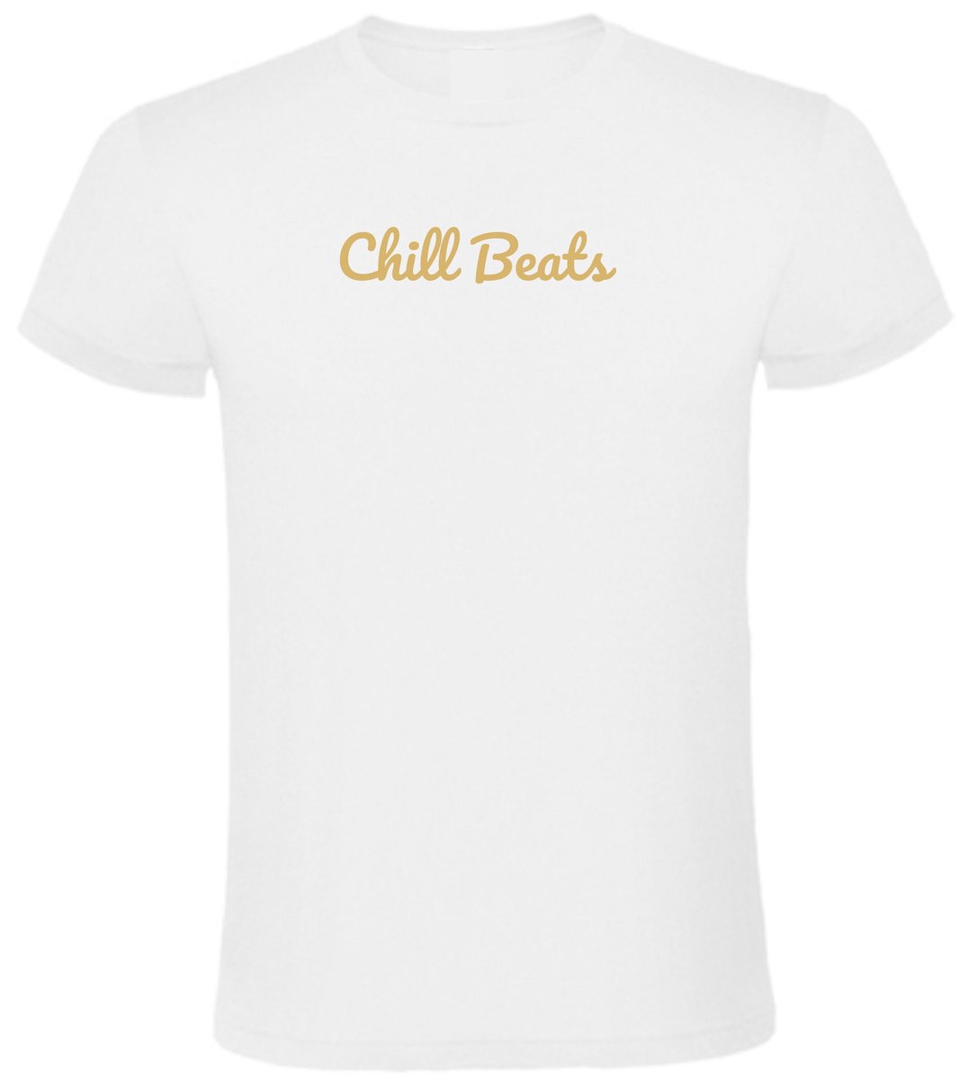 Unisex Zomer Tshirt – CHILL BEATS T-shirt in GOUD XXLarge Design EIZOOK