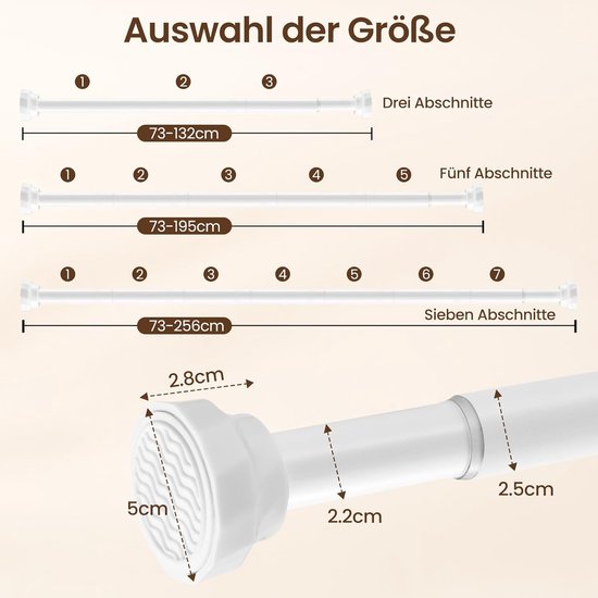 Douchestang 140 - 250 cm ALU MAT telescoopstang