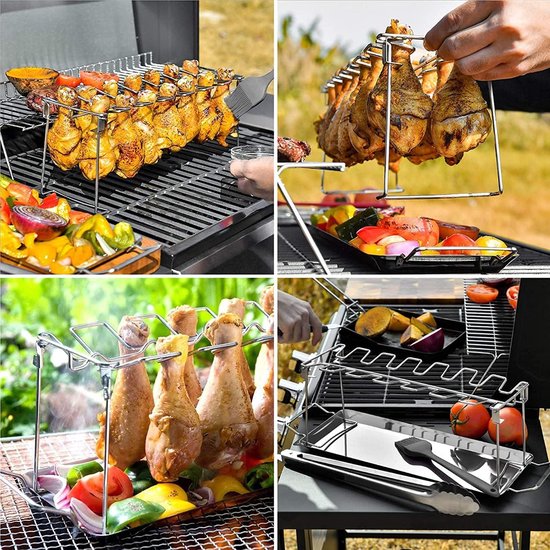 Kyto Sparerib houder voor ribjes, spareribs, houder, grill, steaks, vlees, groente, houder, zwart, staal