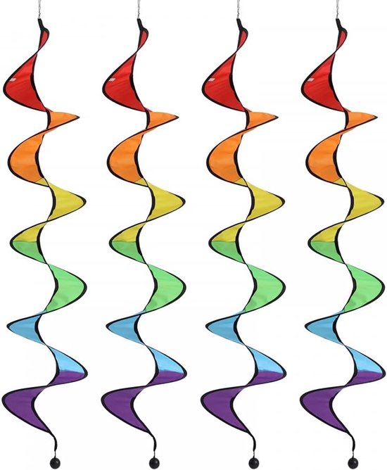 Foto: 4 stks regenboog wind spinner 43 inch rainbow curlie spinner opknoping regenboog wind twister voor tuin tent tuin outdoor gazon decoratie