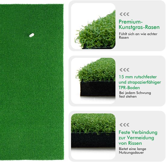 COSTWAY 150 x 100 cm golfafslagmat, golfoefenmat inclusief 3 rubberen tees, golfmat met 2 afslagposities, voor binnen en buiten van Costway — afbeelding 3