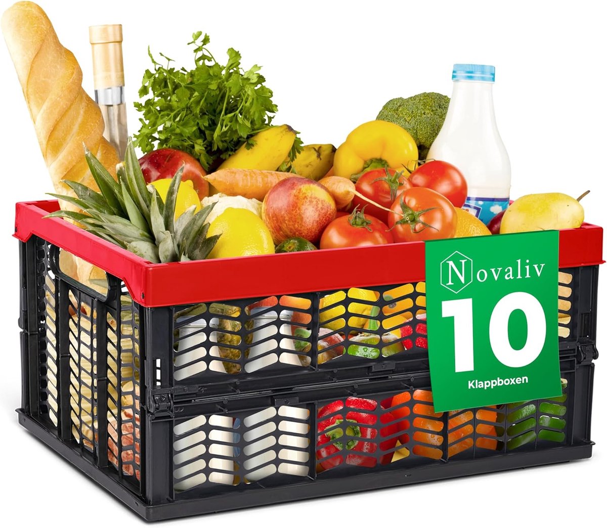 Opvouwbare dozen opvouwbaar stevig 10x 30L rood zwarte manden boodschappenbox opvouwbare dozen set draagdoos opbergmanden boodschappenmanden manden opbergkeuken
