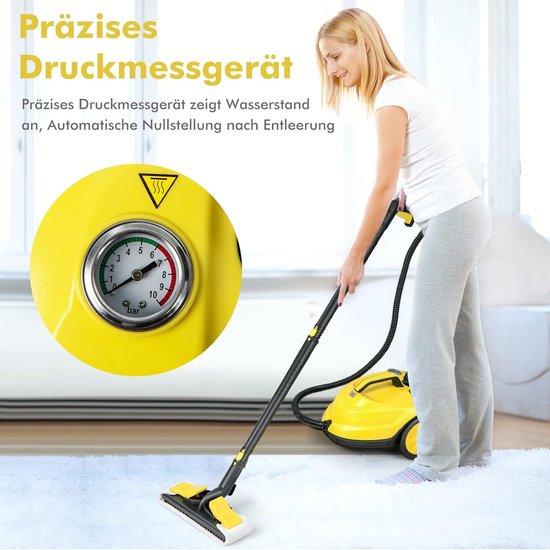 COSTWAY Stoomreiniger, 2000 W, reinigingsmachine 1,8 l watercapaciteit en 13 accessoires, vloerstomer voor tapijten, ramen, glas en gordijnen, geel van Merkloos	 — afbeelding 5
