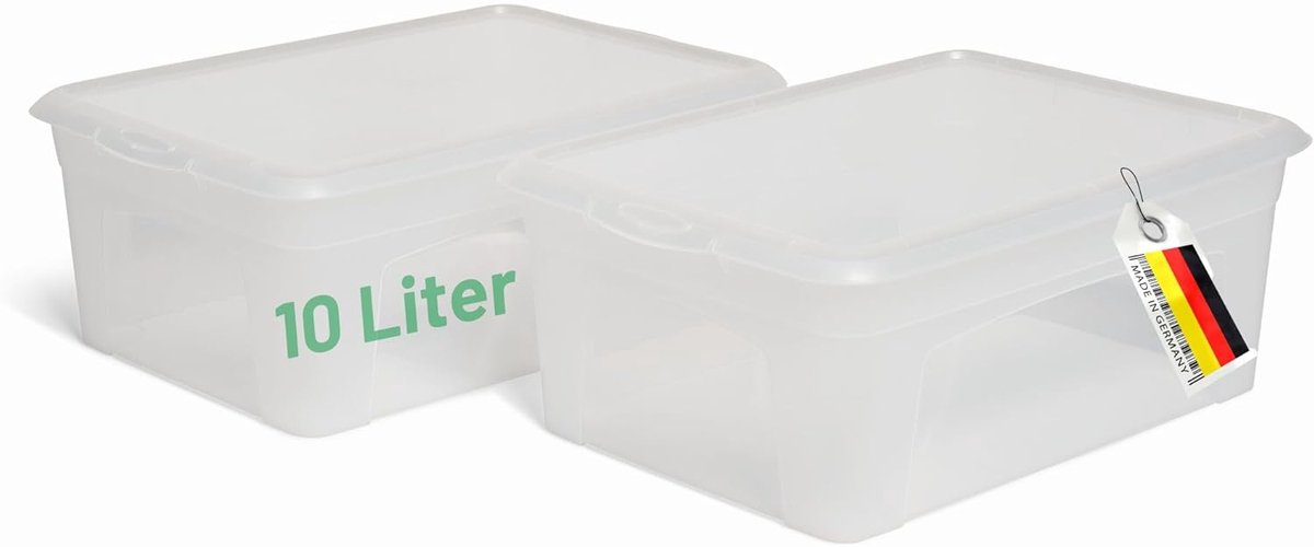 2x Opbergdoos transparant met deksel 10L Nestbare stapelbare kunststof doos met clipsluiting Kunststof doos Transparant BPA-vrij 37x26x14 cm