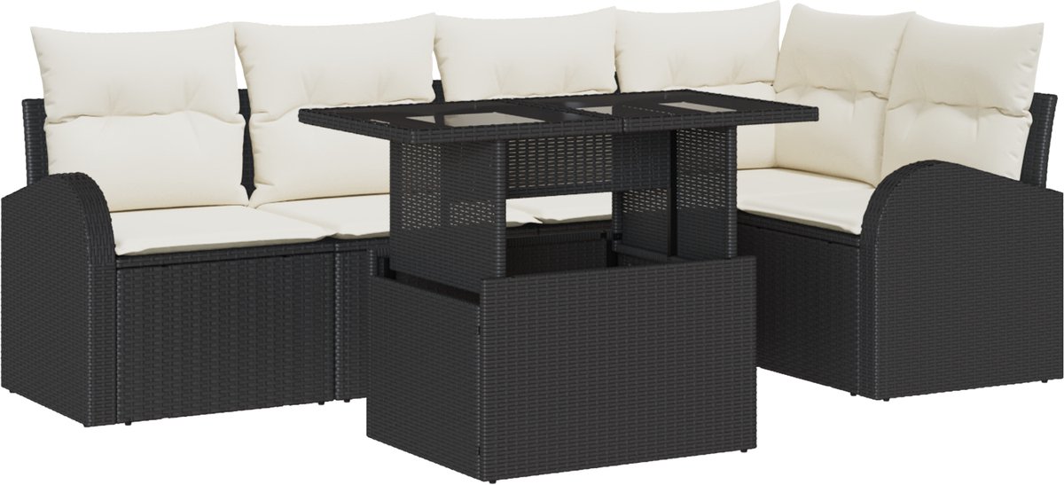 vidaXL Tuinbank - Set - 6 - st - 5-Aantal - zitplaatsen - Zwart - Poly - rattan
