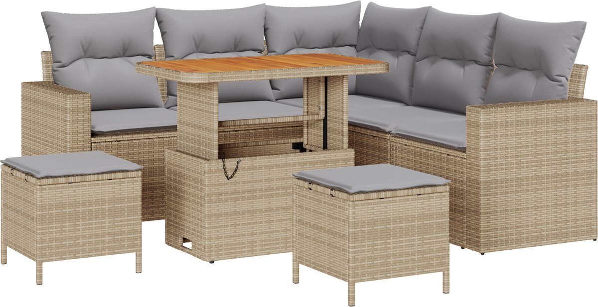 vidaXL - Tuinbank - Set - 8 - pcs - Beige - poly - rattan