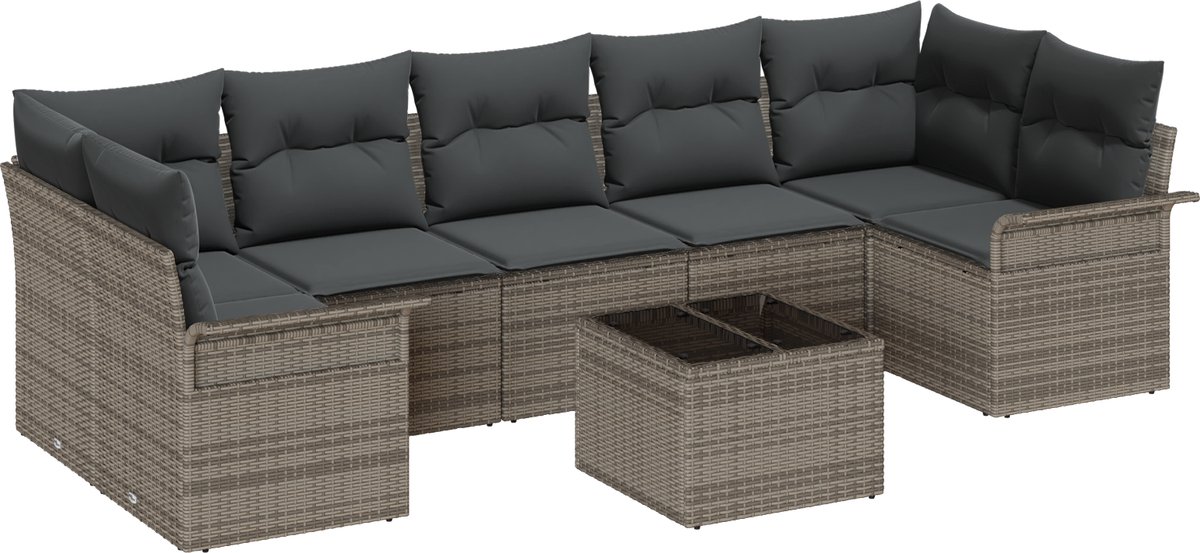 vidaXL - Tuinbank - Set - met - kussen - met - opslag - 8 - pcs - Grijs - poly - rattan