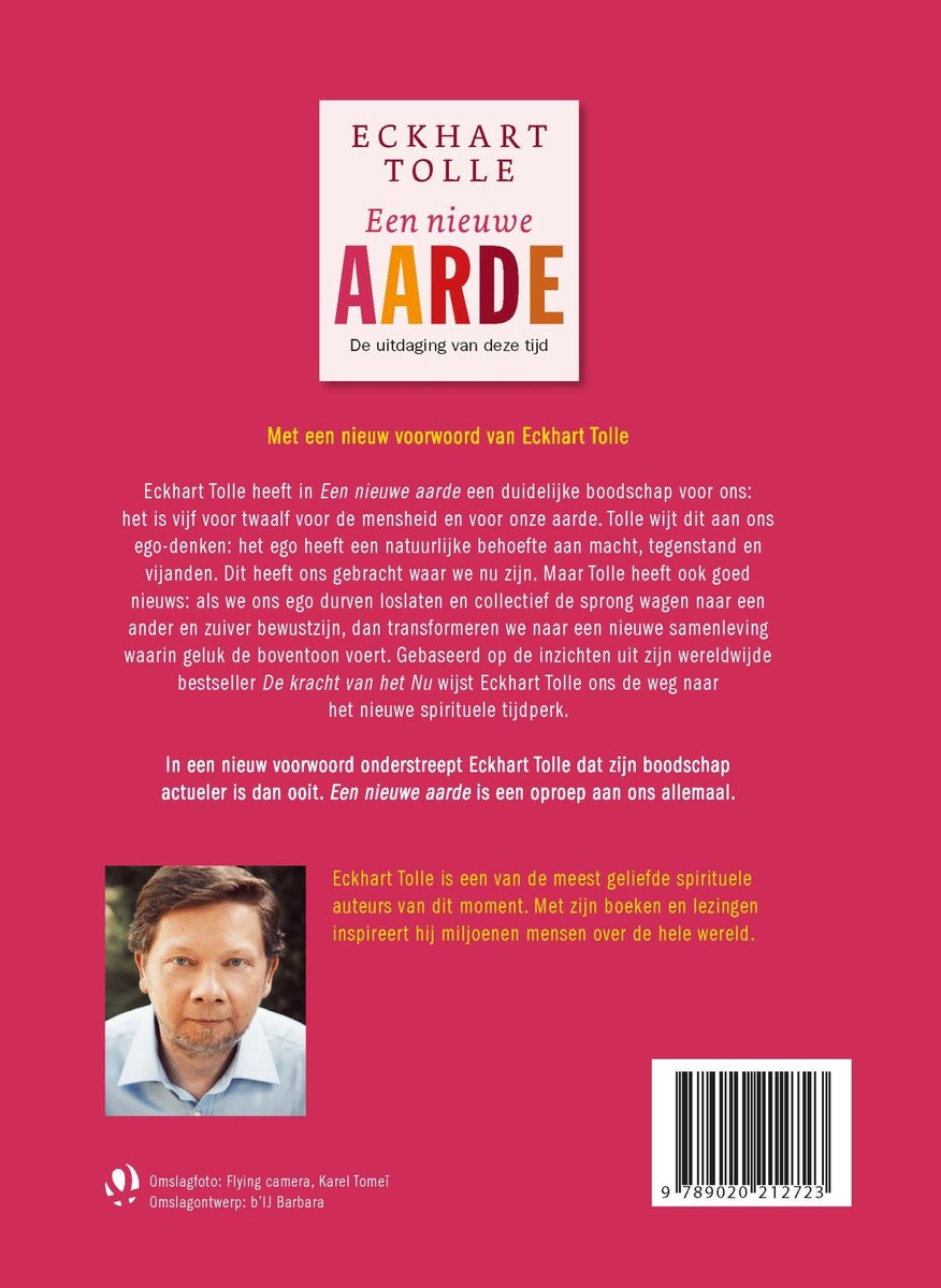 Portret van Eckhart Tolle met de tekst 'Eckhart Tolle Een nieuwe AARDE De uitdaging van deze tijd'
