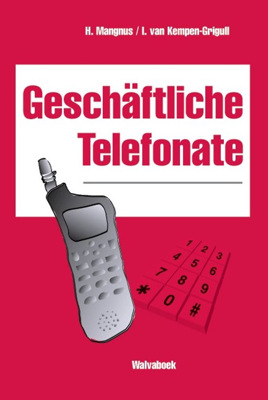 Boek met de titel 'Geschäftliche Telefonate' en afbeeldingen van een telefoon en toetsenbord.