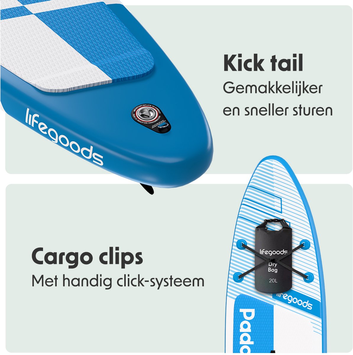 LifeGoods PaddlePro SUP Board Pro - Pro Set - Opblaasbaar Paddle Board - Max. 150KG - 320x81cm - Sky Blue – foto 4