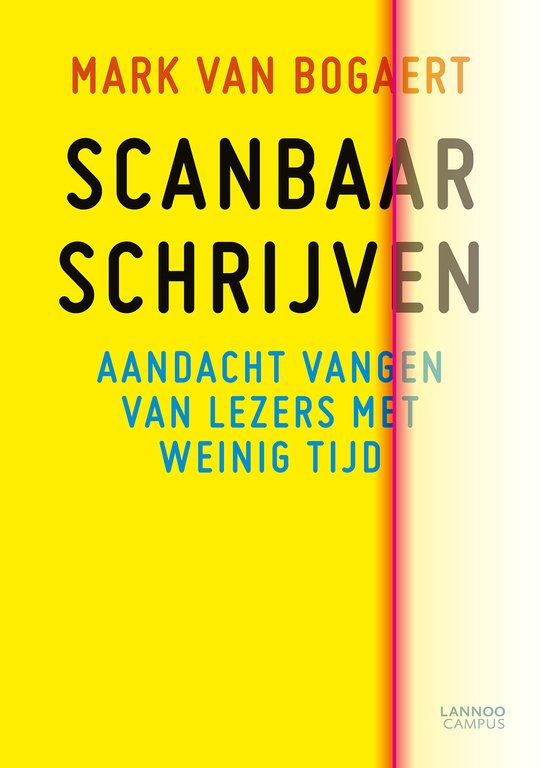 Boekomslag met de titel 'Scanbaar Schrijven' in grote letters op een gele achtergrond.