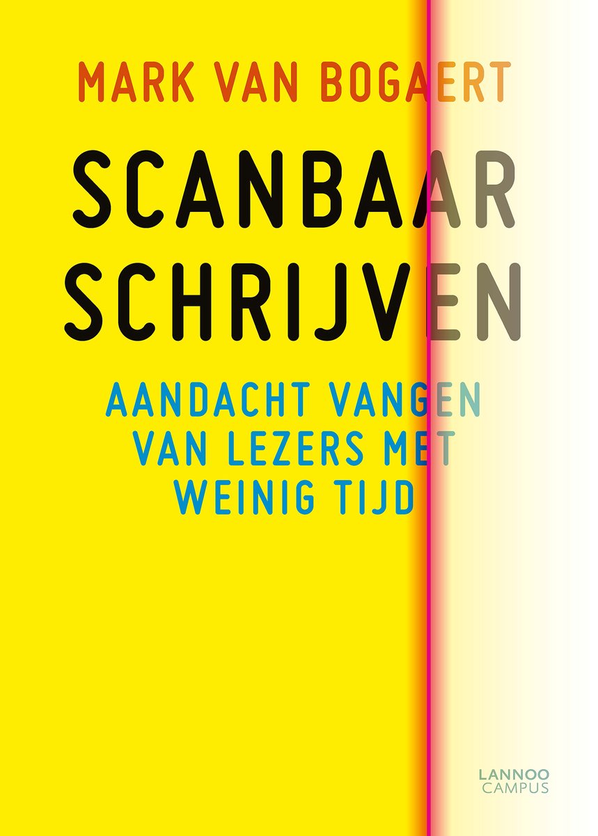 Boekomslag met de titel 'Scanbaar Schrijven' in grote letters op een gele achtergrond.