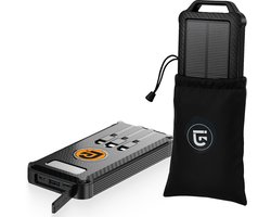JIR Tech® - Solar powerbank 10 000 mAh - Ingebouwde kabels - Solar Charger - Powerbank Zonneenergie - Draadloos opladen - Wireless charger - Snellaadfunctie - 6x USB - Usb C - Noodpakket - Zaklamp - Meerdere Apparaten