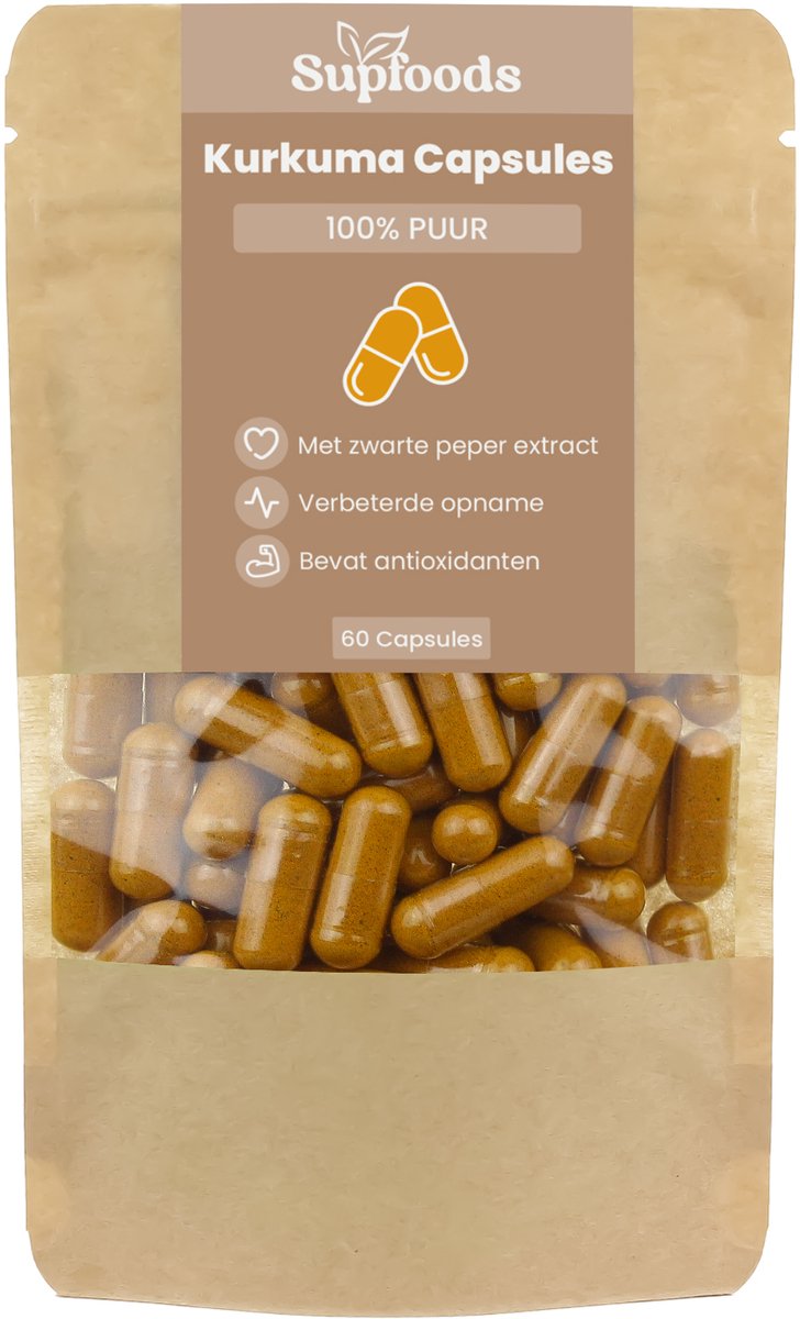 Goedkoopste Kurkuma Capsules 100 Puur - 60 Capsules - Kurkuma Capsules met Zwarte Peper - Rijk aan Curcumine en Antioxidanten - Ideaal voor Dagelijks Gebruik met 600mg per Capsule - Turmeric