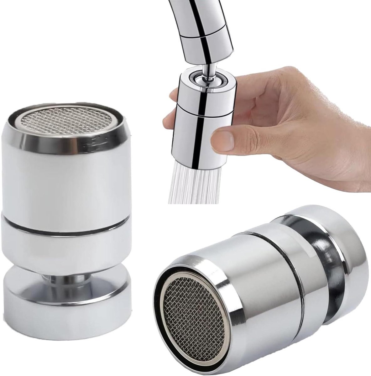 Beluchter Waterbesparende Kraan 2 Stuks met 360° Draaibare Tik op Beluchter Filter Adapter voor Keuken en Toilet Badkamer Wastafel