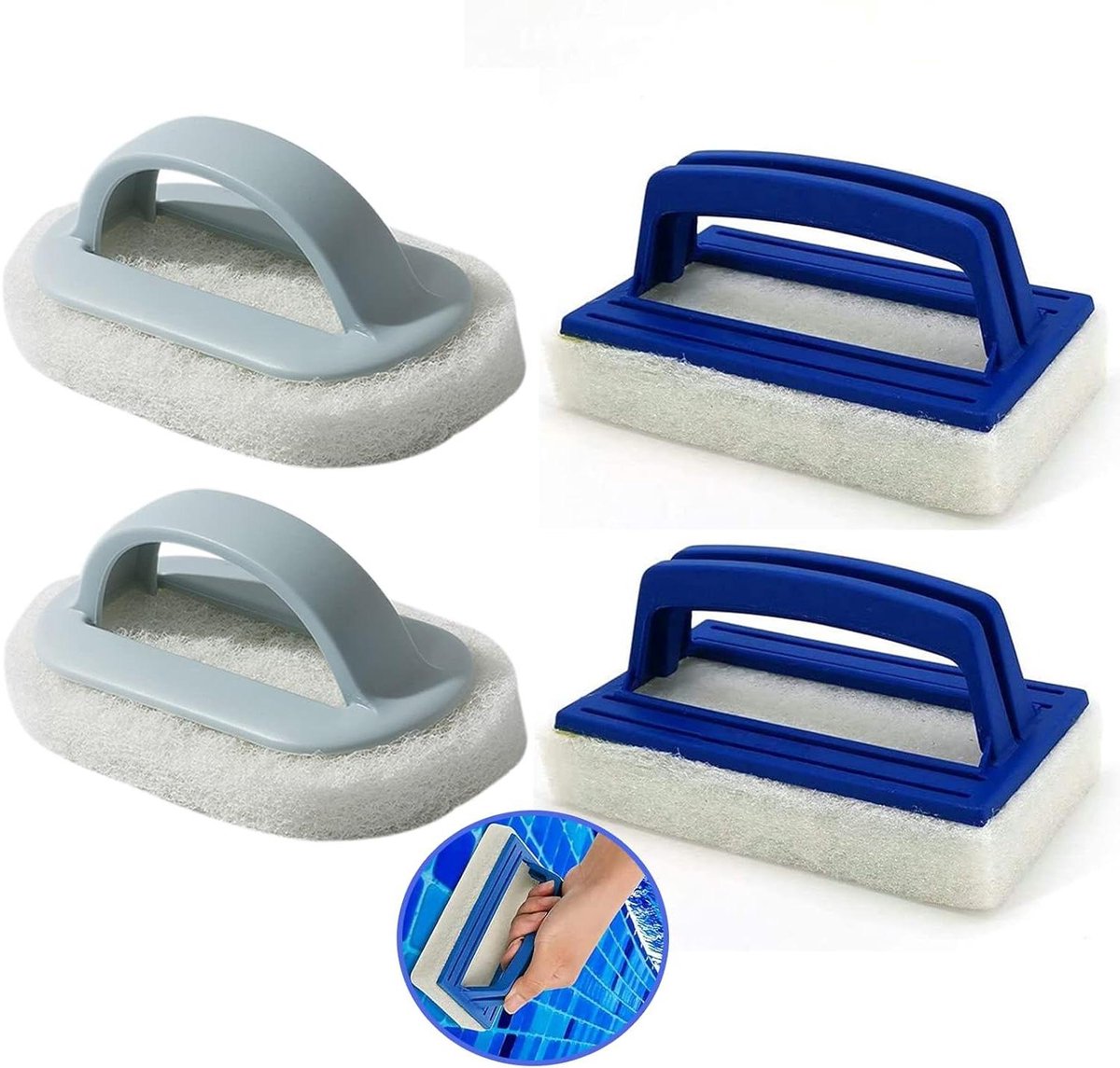 4 Stukken Zwembadsponsborstels met Handgreep voor Schoon Zwembad Badkuip Schoonmaken Muur Schoonmaken (Blauw)