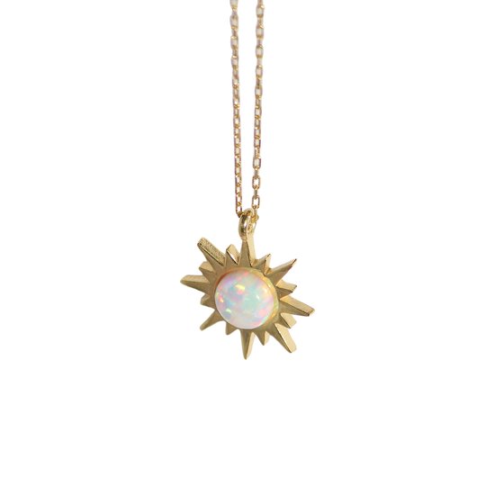 Pera Jewelry® - 925 sterling Zilveren Zon ketting met Opaal Steen - Vriendin Wenskaart - Cadeau Voor Vriendin - Collier - Zon Ketting