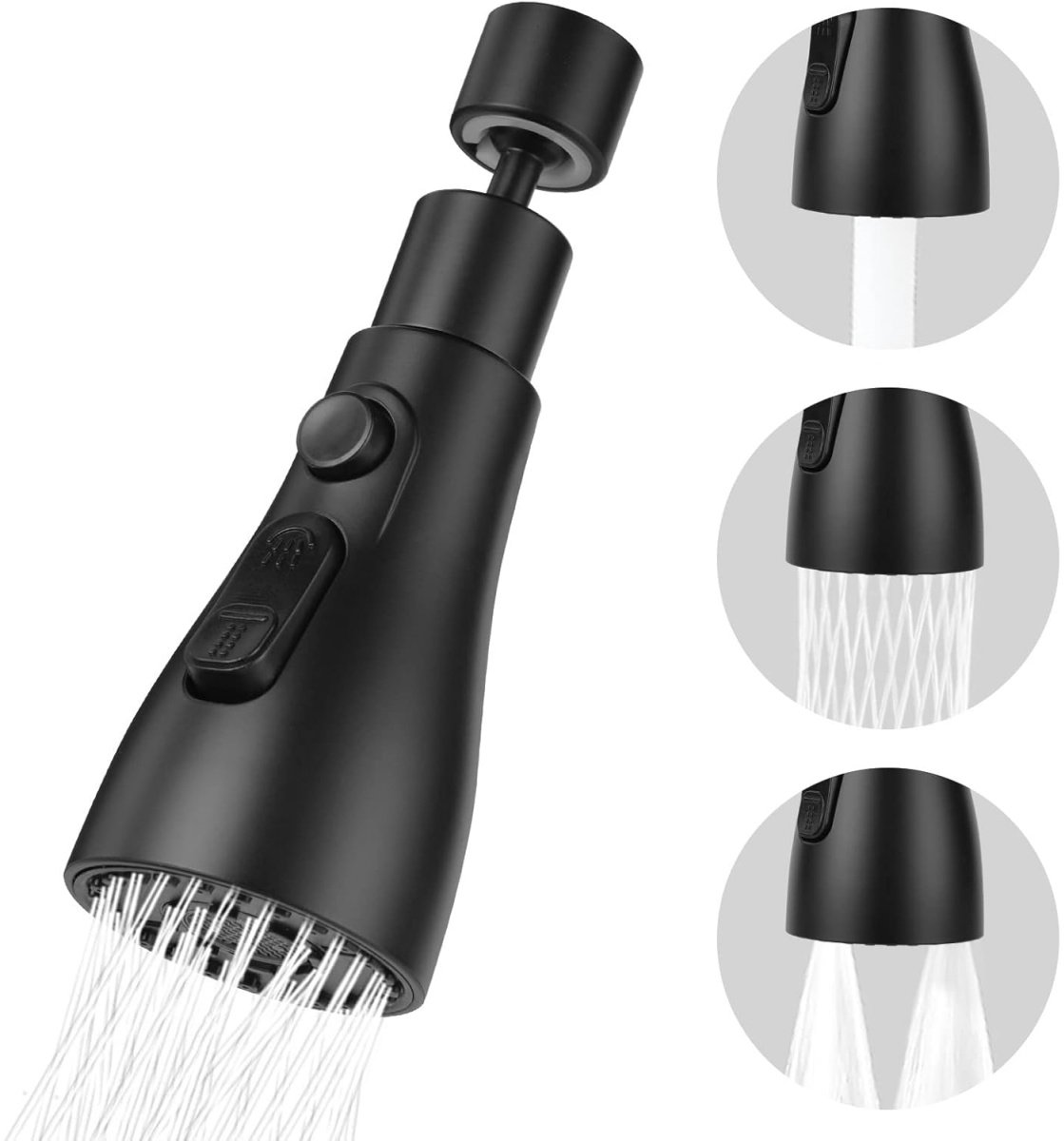 Kraan opzetstuk - Kraan mondstuk - Keuken Tap G1/2 - 360 graden draaien - Kraanonderdelen - 3 standen - Afwassen - Keukenkraan - Waterbesparend -Kraankop - Verlengstuk - Roterende kraanslang - Flexibele kraankop - zwart
