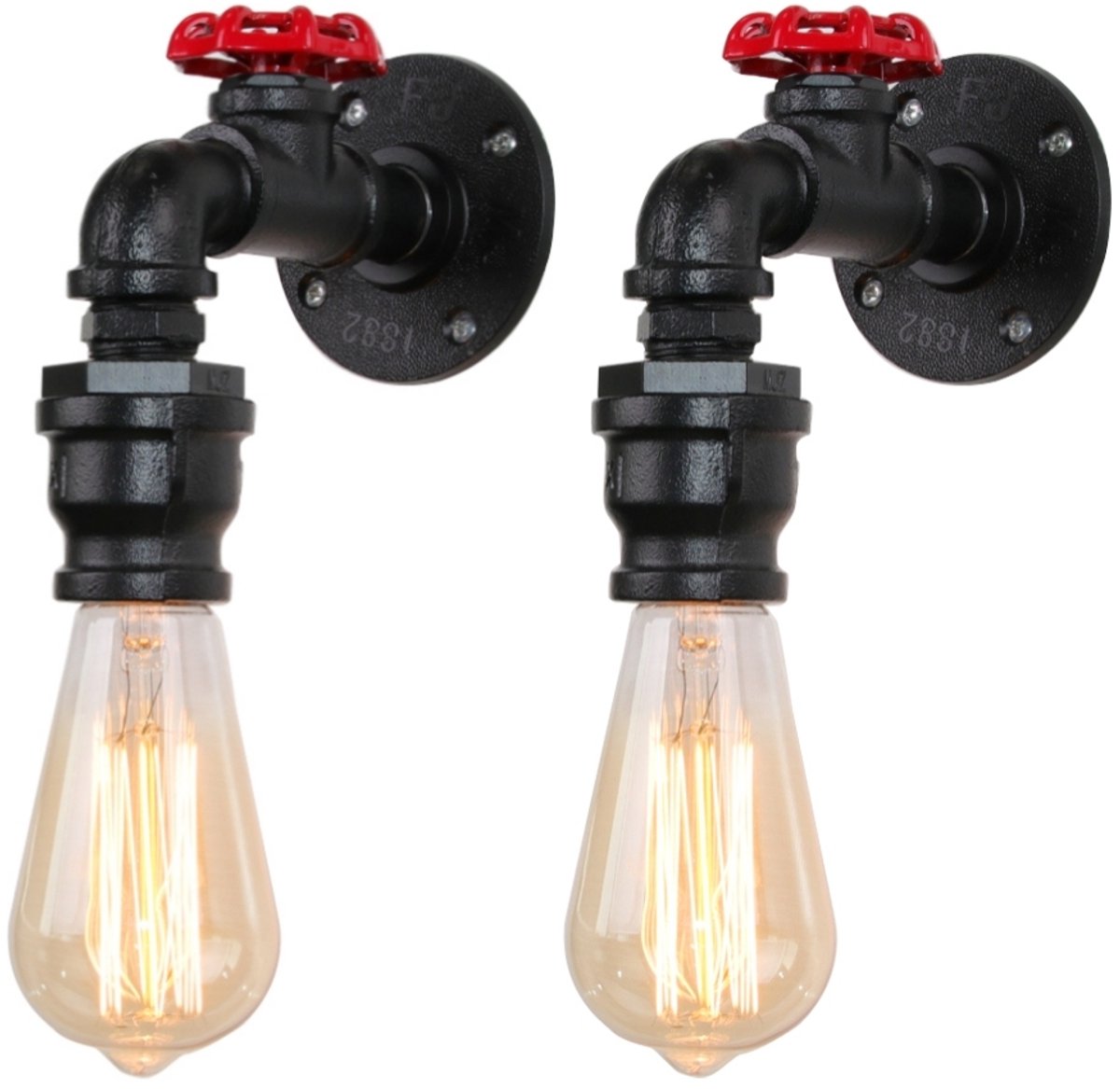 2 Stuks Wandlamp Industrieel Binnen E27 Muurverlichting voor Slaapkamer Woonkamer Garage Zwart