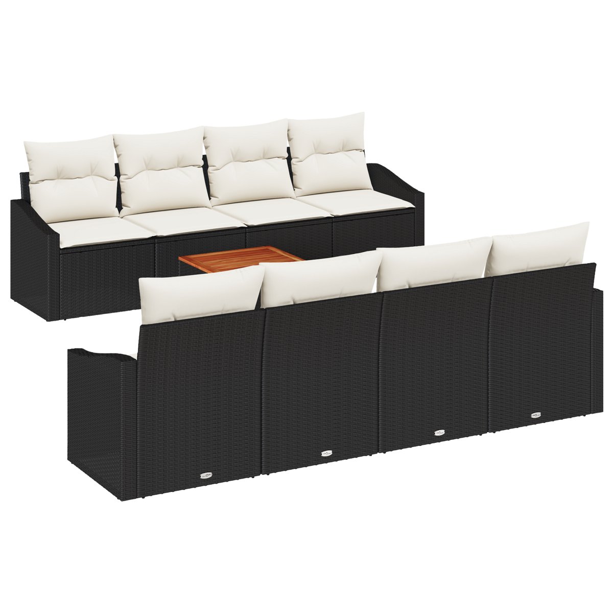vidaXL - Tuinbank - Set - met - kussen - 9 - pcs - Zwart - poly - rattan