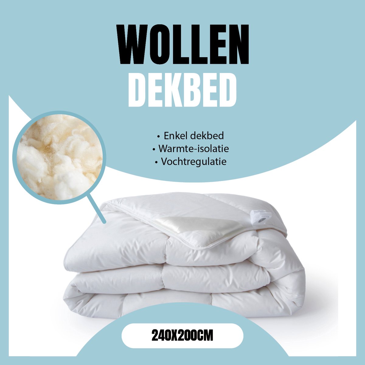 LINNICK Wollen Enkel Dekbed - Enkel Dekbed - 240x200cm - 100% Zuivere Scheerwol - 100% katoen Tijk - Wollen Dekbed 240x200 - Lits Jumeaux - Dekbedden