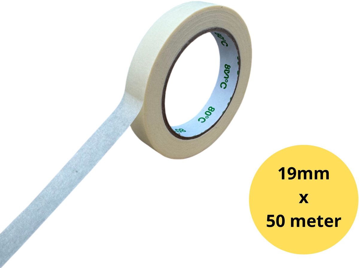 Schilderstape – Maskingtape – Afplaktape – 3 Rollen – 19mm x 50m – Verf Afplakband – Crème