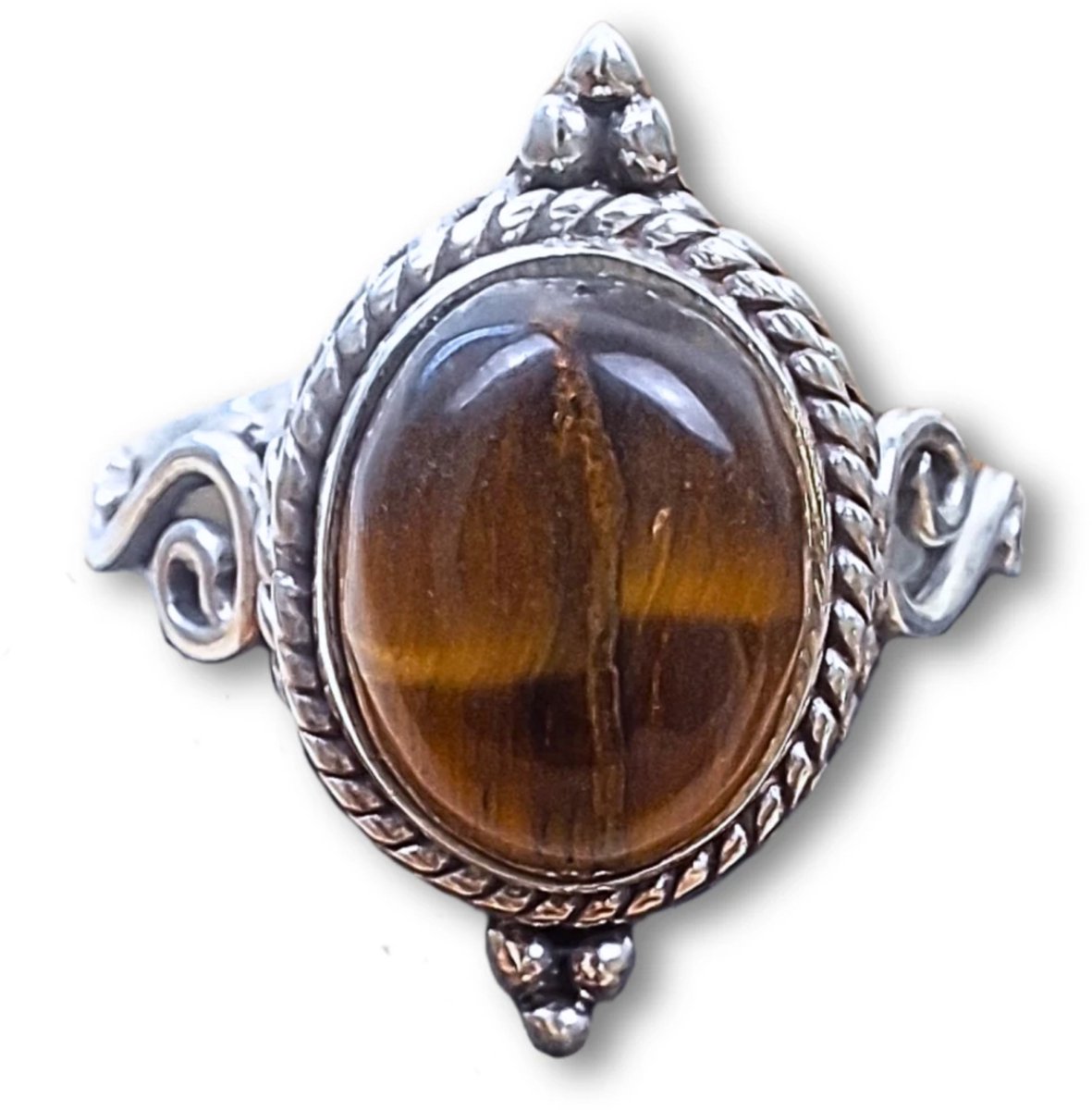 Tijgeroog boho ring zilver nr.12 - maat 16