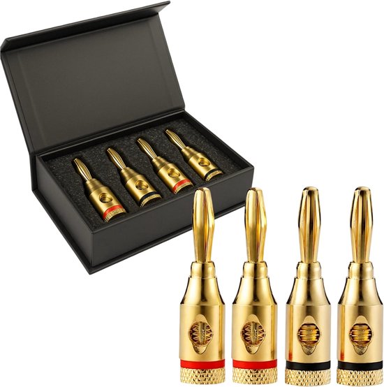 DEGG® - Banaanstekker voor luidsprekerkabel - Gold plated - Vergulde pluggen - 4mm - Luidsprekerstekker - 4 STUK(S)