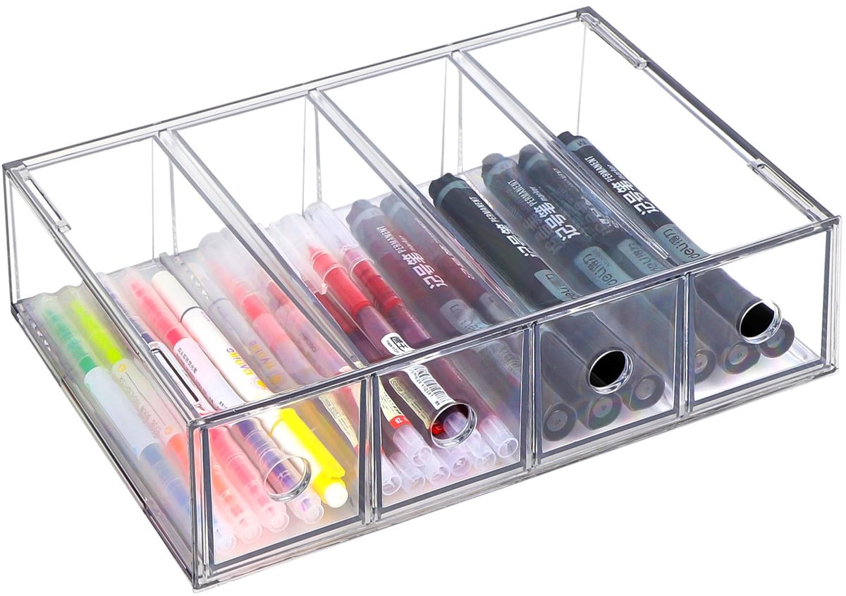 Ibenzoa® Robuuste Opbergoplossing voor Bureau met 4 Schubladen van Transparant PET-Plastic
