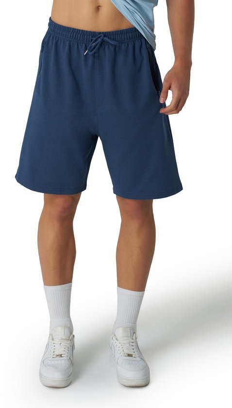 Wayleb Korte broek heren shorts zomer sportbroek joggingbroek vrijetijdsbroek katoen loopshorts met ritssluiting zakken, blauw, XXL