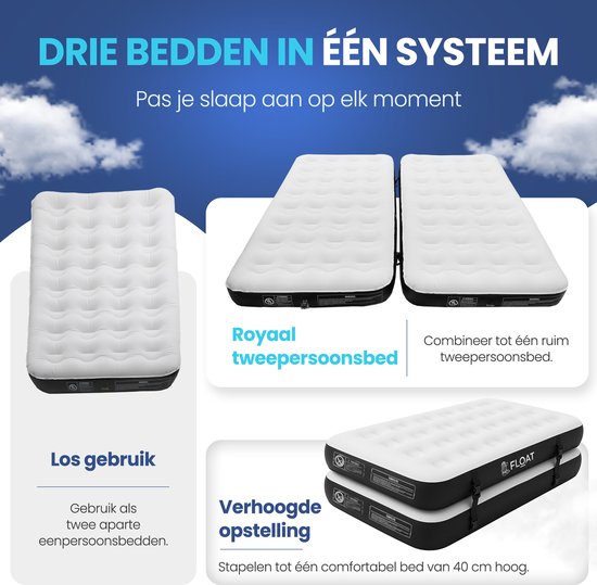 FLOAT Gemina - 3in1 Luchtbed met Elektrische pomp - 190x99x20 cm - Stevig Luchtmatras - Lichtgewicht voor camping - Twee 1 persoons luchtbedden van Merkloos — afbeelding 5