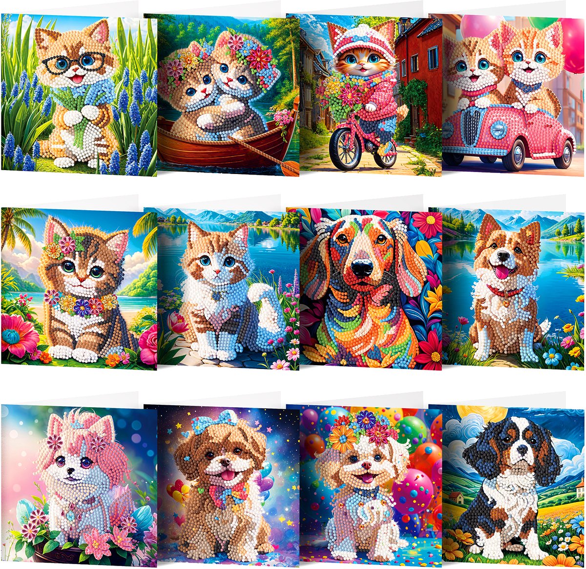 Kaarten - 59 - Honden en Katten - Diamond painting - compleet pakket - Diamond painting by Wietske