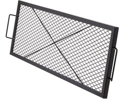 X-Marks Grillrooster voor Vuurplaats, Rechthoekig Grillrooster van 44 Inch, Robuuste Stalen Kampvuur-Barbecue met Handvat en Ondersteunende X-draad, Draagbaar Kampeerkeukengerei voor Buitenfeesten,Zwart