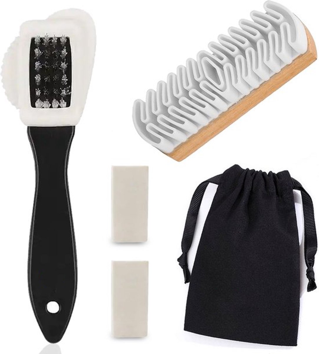 Syllio Suede Borstel Deluxe - Incl. 2 Borstels, 2 Gummen & Opbergzakje - Suede Schoenverzorging - Schoenpoets - Schoenborstel