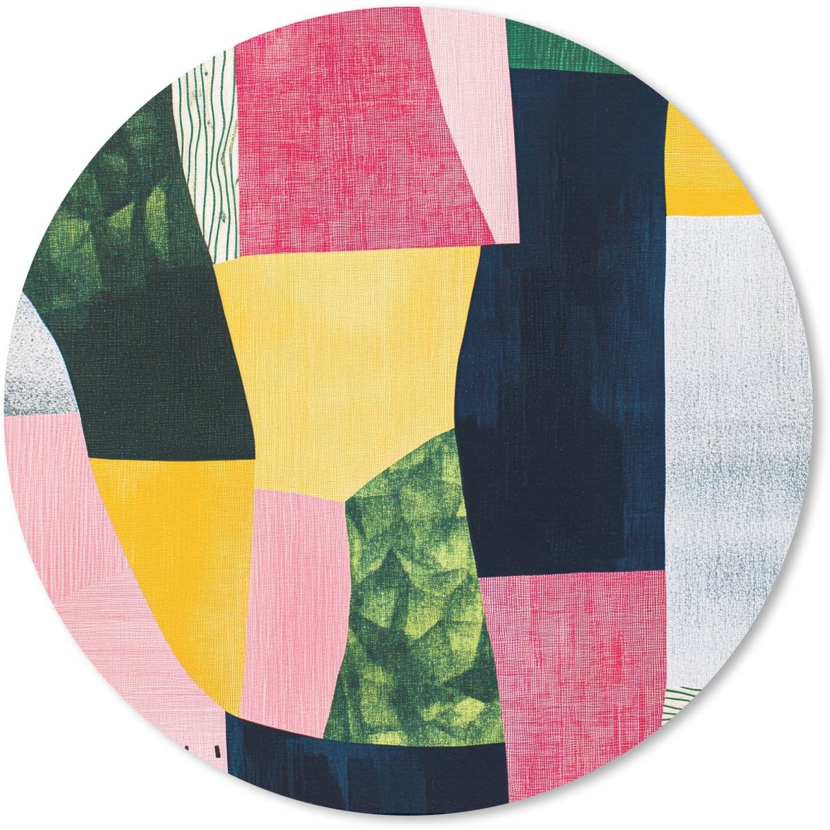 Muismat rond 20x20 cm - Mousepad Abstract - Roze - Lappen - Vormen - Geel - Ronde muismatten