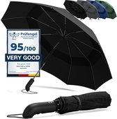 Wilford & Sons Stormparaplu Opvouwbaar Zak Paraplu Stormproof + Knop Automatisch & Beschermhoes | Heren Dames - Compact Stevig, Teflon Wind & Waterdicht Handvat Polsstrap| Reisparaplu Zakparaplu Golf, Zwart - Dubble Dak