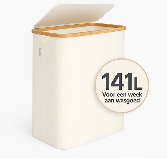 Alles & Co. XXL Wasmand 141 Liter - 3 Vakken Wassorteerder - Met Uitneembare Waszakken - Bamboe & Beige