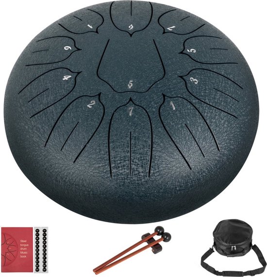 Premium Steel Tongue Drum Handpan 15 cm, 8 noten met draagtas, muziekboek en hamers, meditatie-instrument voor yoga, klanktherapie en muziekpedagogiek, ideaal muziekcadeau