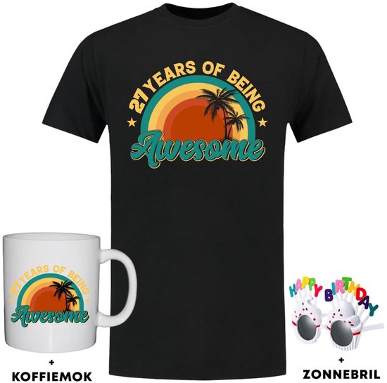 27 jaar Heren T-shirt + Koffiemok + Happy birthday bril - 27e ...