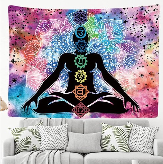 Ulticool - Chakra Healing Aura Spiritualité Mandala - Tapisserie - 200x150 cm - Groot tapisserie - Affiche