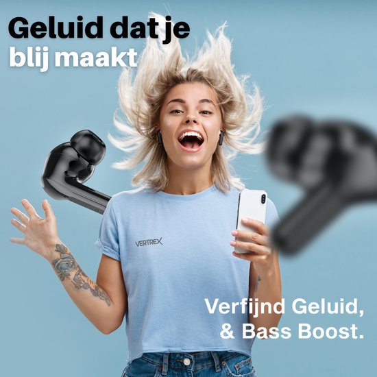 Vertrex Sounds Pro-3 Bluetooth Oordopjes met Noise Cancelling - Oortjes Draadloos - Draadloze Oordopjes